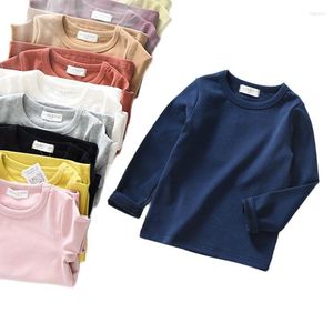 Gömlekler Çocuklar Streç Pamuk Dipli Gömlek Uzun kollu T-Shirt Erkek ve Kızlar Şeker Renk Giysileri Sonbahar P4651