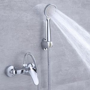 Bathroom Shower Sets Faucet Silver Bath Mixer Tap With ABS Hand Head Set Wall Mount Control Valve