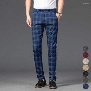 Męskie spodnie Męskie Męskie Kolo Plaid Men Autumn Business Office Straight Slim Casual Suit Spodni Work Pants for Male Classic Clothing