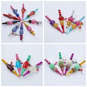 Colorful Pipes More Style Metal Removable Filter Mouth Dry Herb Tobacco Preroll Cigarette Holder Portable Pendant Diamonds Decorate Hookah Shisha Smoking Tips