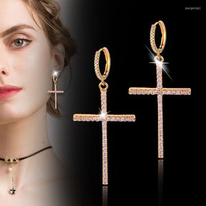 Hoop Earrings LEEKER Tiny Crystal Cross For Women Rose Gold Silver Color Jewelry Wedding Accessories 2022 Trend 901 LK6