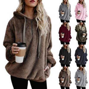 Kvinnors hoodies plus size Women's Hoodie Ladies Plain Fluffy Winter Warm Fleece Sweatshirts Loose Fit Jumper Outwear Pullover Tops