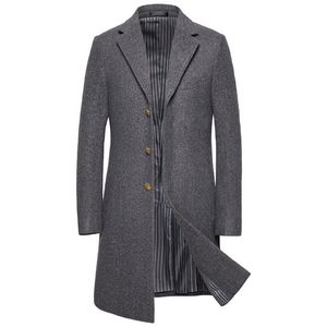 Erkek Yün Karışımları Lüks Yün Palto Erkekler Sonbahar Kış Bekar Göğüslü Uzun Trençkot İngiliz Tarzı Yün Ceket Erkek Marka Giyim 5xl 220930