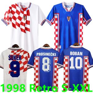 1998 ホームアウェイ SUKER レトロジャージボバンクロアチアサッカージャージヴィンテージクラシック Prosinecki サッカーシャツ SOLDO STIMAC TUDOR MATO BAJIC マイヨデフット