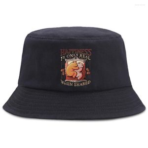 Berets Lovers Bear Panama Cap Female Funny Cartoon Sunscreen Sun Women Fishing Hat Foldable Hip Hop 2022 Couple Summer Bob Bucket Hats