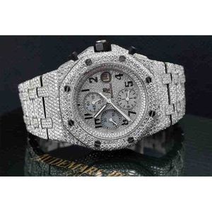 Iced Out 14k White Gold Over Wrist Watch for Men Moissanite Studded Date Analog Round Diamond Q94N