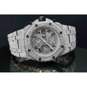 Iced Out 14k ouro branco sobre relógio de pulso para homens Moissanite cravejado de data analógico redondo diamante Q94N