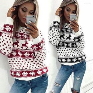 Kvinnors tröjor Kvinnors Autumn Winter Rround Long Sleeves Vintage Print Elk Snowflake Hoodies Fashion Casual Pullover Christmas Red