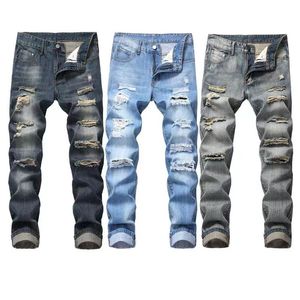 Мужские джинсы дизайнер истинная дыра разорванная растяжение разрушено хип -хоп Джин Хомм Масулино Дизайн Слим для мужских брюк Джинсовые джинсы мешковатые
