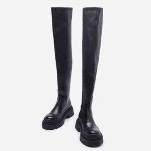 Boots Female Knee Black Thick Soled Martin British Style Small Skinny Knight 220914