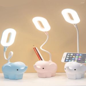 Lâmpadas de mesa Lâmpada LED Lâmpada de mesa USB Carregamento branco rosa azul elefante decorativo quarto de estar