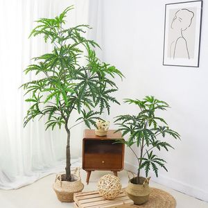 Flores decorativas de 60-100 cm de plástico falsa Árvore artificial Bonsai Folhas tropicais Plantas Ramificações da sala de estar da sala de estar da sala de estar verde