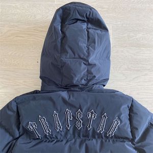 22SS Erkekler Down Coats Trapstar Londra Ceketleri Kadınlar Siyah Irongate Çıkarılabilir Kaput En Kalite Mektup İşlemeli Kapüşonlu Kış Sıcaklığı