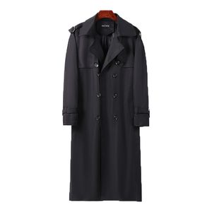 Мужские куртки в британском стиле Trench Coat мужчины осень зимняя ветряная ветряная ветка Супер длинные сплошные мужские мужские над коленным пальто. Случайная уличная одежда 9xl 220930