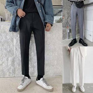 Men's Pants Men Suit Trousers Solid Color Mid Rise Pockets Straight Dress Slacks For Work Office Male Clothing Streetwear