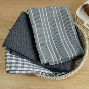 Teaware Sets Set of 3 Kitchen Towels Highly Absorbent 100 Cotton Dishcloths 45x60cm Trendy Stripes Gray White Bar Towels Tea Towels TJ8131 220930