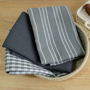 Conjuntos de Teaware Conjunto de 3 toalhas de cozinha Altamente absorventes 100 panos de prato de algodão 45x60cm listras modernas toalhas de chá brancas cinza Toalhas de chá TJ8131 220930