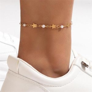 Cavigliere Semplice Bohemia Star Perla Ciondolo Bracciali cavigliera color oro per le donne Accessorio spiaggia estiva Gioielli in acciaio inossidabile