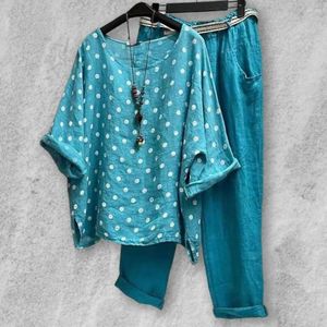 Zweiteilige Hosen für Frauen 1 Set Casual Pullover Top O-Neck kalb-langen weibliche Raglan-Ärmel-T-Shirt Capri Hosen
