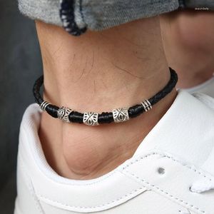 Anklets High Section-Hand-woven Leather Rope Bracelet Anklet For Men Women's Couple Feet Jewelry Retro Personality Ankle Ornaments