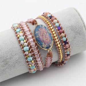 Strang Einzigartige Natursteinperlen 3 Schichten Wickelarmbänder für Frauen Mädchen Handgefertigtes Boho-Ledergeflechtarmband Schmucktropfen