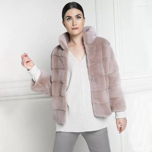 Women's Fur TOPFUR 2022 Naked Pink Coat Women Winter Real Short Natural Mink Leather Jacket Nine Quarter Sleeves Plus Size