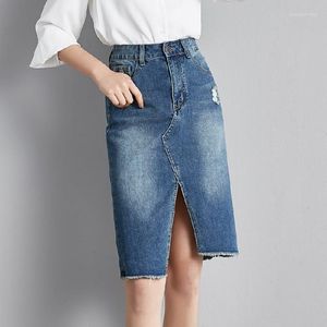 Skirts Irregular High Waist Denim Jeans Skirt Women Vintage Elegant Ol A-line Retro Plus Size Summer 2022 Office Lady