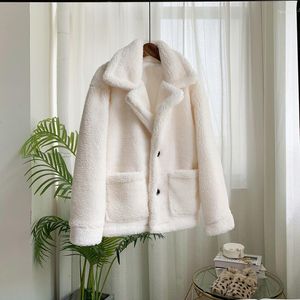 Kvinnors p￤ls zadorin 2022 Autumn Winter Lapel Long Sleeve Loose Teddy Coat with Pocket Women Plus Size Faux Lamb Jacket Female Streetwear