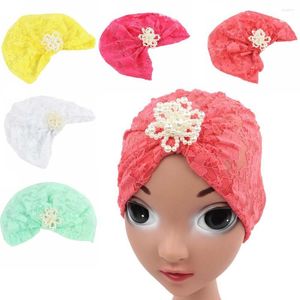 Şapkalar Kız Çocuklar Müslüman Türban İslami Arap Çiçek Çiçek Dantel Kemo Kapakları Ramazan Rhinestone Bonnet Saç kaybı Beanies Kafatasları