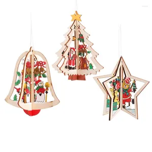 Juldekorationer 1/3/5st Navidad Träträd hängen hängande Xmas ornament Diy Wood Crafts for Home Party Decoration