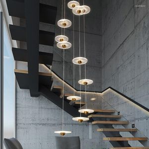 Pendant Lamps Nordic Stair Chandelier Modern Led Villa Lamp Retro Style House Decoration High-rise Living Room Indoor Household Pendent