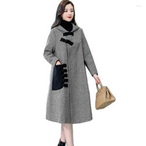 Women's Wool Women's & Blends Houndstooth Hepburn Style Hooded Harm Coat Women Mid-length 2022 Autumn And Winter National Fashion