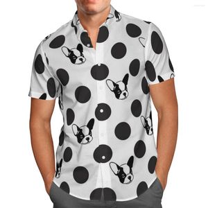 Camisas casuais masculinas harajuku lazer de lazer colorido animal preto e branco cão havaí impressão 3d masculino hiphop de manga curta camisa de rua moda