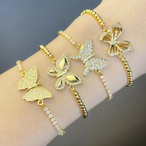 Bracelets de charme eyika Luxo Crystal Crystal Cúmula de zircônia Butterfly Bracelet Women Women Color Gold Bordas Ajustável Bata de Tênis Pulseira Jóias CZ
