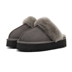 Zimowa platforma australijska designerskie kapcie futro puszyste slajdy prawdziwe skórzane kapcie-gęste dolne buty śliskie buty z klejnotami dla kobiet wysokiej jakości