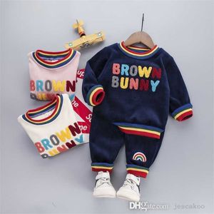Toddler Baby Boys Girls Clothes Hoodie Pants Two Piece Set Kids Plush Embroidery Letter Pullover Autumn Winter Sets 1-3 Years