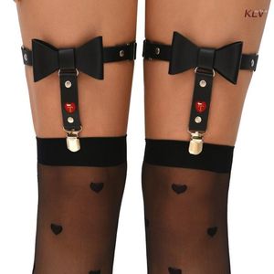 Kemerler Elastik Pu Deri Bacak Harness Jartiyer Bowknot Dekor Gotik Uyluk Klipleri 6xda