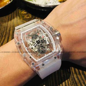 Multifunktion Superclone Richa Milles Herr Mechanical Watch helautomatiskt ihåligt personligt transparent kristallglasband är ATM