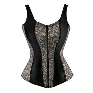 Bustiers & Corsets Women Sexy Lace Up Overbust Corset Vest With Straps Flower Print Zip Brocade Gothic Halter