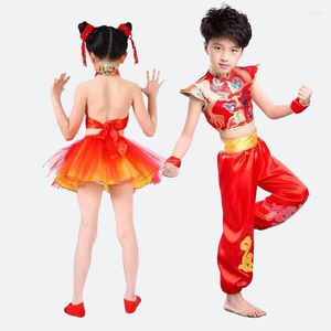 Desgaste do palco 2pcs Fantas do ano chinês Kids Tang Tang Suit Hanfu Spring Festival Clothing Cosplay Performance Clothes Top Top Top