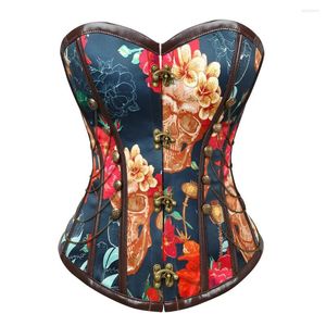 Bustiers & Corsets Steampunk Gothic Print Women Sexy Slim Burlesque Satin Body Shaper Strapless Overbust Plus Size Corset And Bustier