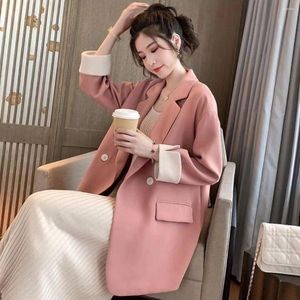 Women's Suits Blazer Woman Korean Version Pink Suit Student Jacket Double-breasted Long-sleeved Pocket Loose Casual Top 2022 Sports