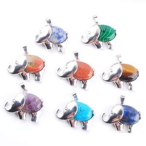 Collane con ciondolo Simpatico animale Elefante Pendenti energetici per bambini Gioielli Reiki Pietra naturale Quarzo rosa Lapis Ametista B Carshop2006 Dhyym