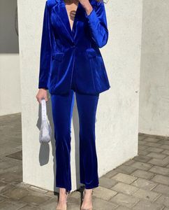 Women's Two Piece Pants Custom Made Women's Suits Blazer Velvet Ladies Business Royal Blue Sets Office Outfit Trousers Jacket