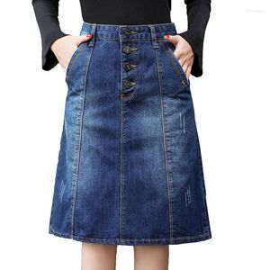 Spódnice Wysokiej jakości letnie dżinsowe pasy damskie kieszenie na guziki wielkości dżinsy spódnica swobodna linia midi faldas