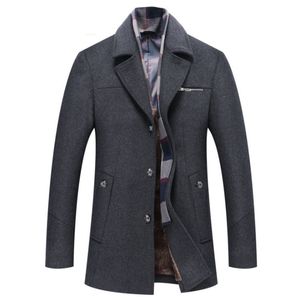 Misto lana da uomo Autunno Inverno Uomo Cappotto di lana Sciarpa Collo in pile Misto lana Giacca Cappotti Moda Tinta unita Maschile Trench Cappotti 220930