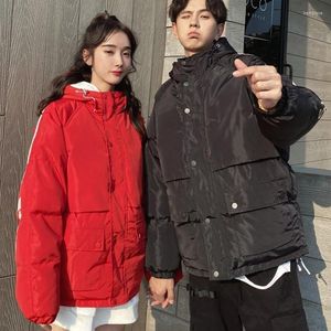 Men's Down Lovers Harajuku Winter Thick Warm Loose Fit Hooded Jacket Printed Red Black Mens Parkas Fashion Men Cargo Overcoat Cold Jackets