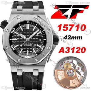ZF Diver 42 мм CAL A3120 Автоматические мужские мужские часы стальная корпус черная текстура маркеры на циферблат маркеры резиновый ремешок 2022 Super Edition Watches Puretime