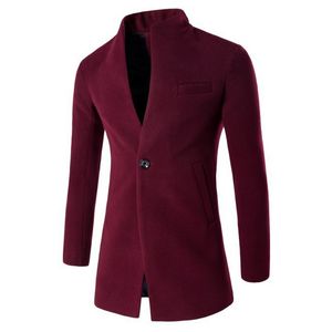 Men's Wool Blends PARKLEES Autumn Wine Red Velvet Long Coat Men Solid Slim Windproof Warm Plus Size Trench Homme Office Business Overcoat 220930