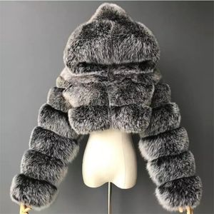 Womens Fur Faux عالي الجودة معاطف Ry مقصودة وسترة معطف رقيق أعلى مع سترة شتوية مقنعين Manteau Femme 220930